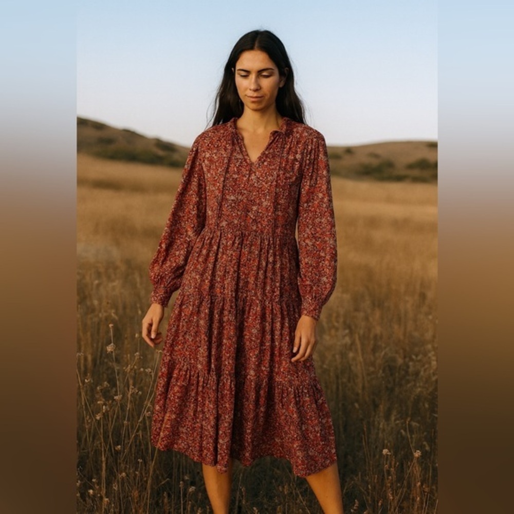Boho O.P.T Floral Print Prairie French NWT Ruffle Dress
